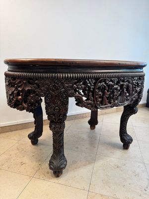 A Chinese finely carved hongmu marble top oval table, Canton, 19th C. — photo 21