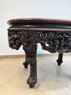 A Chinese finely carved hongmu marble top oval table, Canton, 19th C. — photo 7