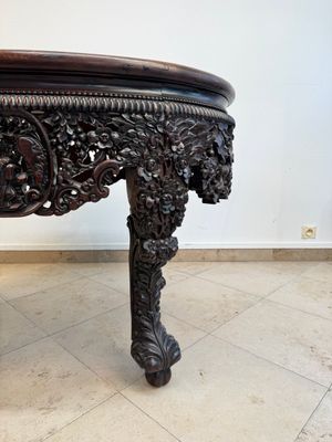A Chinese finely carved hongmu marble top oval table, Canton, 19th C. — photo 9