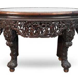 A Chinese finely carved hongmu marble top oval table, Canton, 19th C. — photo 13