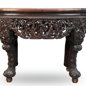 A Chinese finely carved hongmu marble top oval table, Canton, 19th C. — photo 14