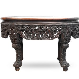 A Chinese finely carved hongmu marble top oval table, Canton, 19th C. — photo 2