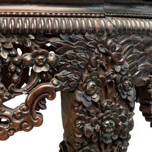 A Chinese finely carved hongmu marble top oval table, Canton, 19th C. — photo 4