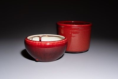 A Chinese flambé-glazed bowl and a tripod censer, 19th C.