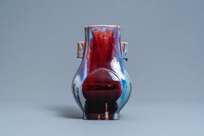 A Chinese flambé-glazed 'hu' vase, Qianlong mark, 19/20th C.