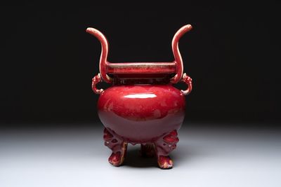 A Chinese flambé-glazed tripod censer with 'ruyi' handles, 19th C.