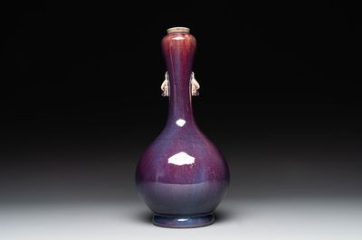 A Chinese flambé-glazed vase with 'chilong' handles, 18th C.