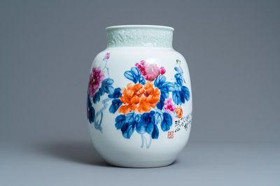 A Chinese floral vase, signed Wang En Huai, dated 1997