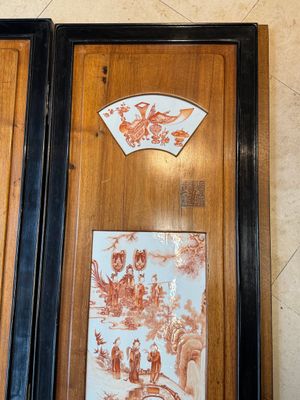 A Chinese four-part folding screen with iron-red-decorated porcelain plaques, 19/20th C. — photo 31
