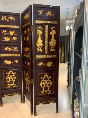 A Chinese four-part reticulated and partially gilt wooden folding screen, 19th C. — photo 1