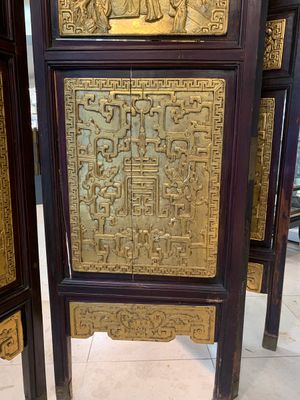 A Chinese four-part reticulated and partially gilt wooden folding screen, 19th C. — photo 20