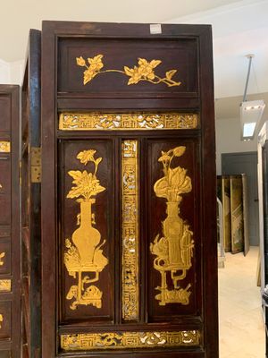 A Chinese four-part reticulated and partially gilt wooden folding screen, 19th C. — photo 2