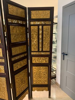 A Chinese four-part reticulated and partially gilt wooden folding screen, 19th C. — photo 25