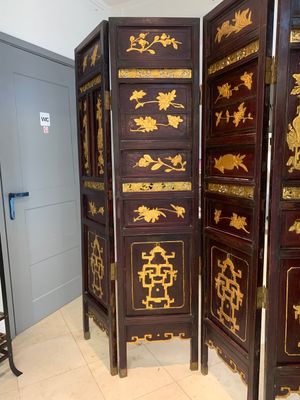 A Chinese four-part reticulated and partially gilt wooden folding screen, 19th C. — photo 7