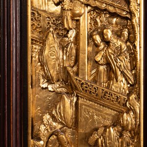 A Chinese four-part reticulated and partially gilt wooden folding screen, 19th C. — photo 5