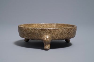 A Chinese ge-type crackle-glazed tripod censer, Song or later