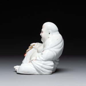 A Chinese gilt- and iron-red-decorated white-glazed Milefo Buddha, a famille rose vase and a brush pot, Qianlong and Xue Changseng 薛長森 mark, 20th C. — photo 3