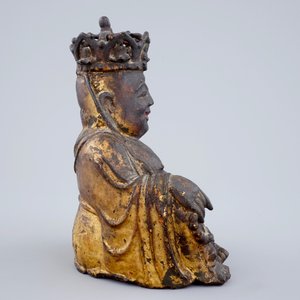 A Chinese gilt and lacquered bronze figure of crowned laughing Buddha, Ming Dynasty — 照片 3