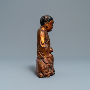 A Chinese gilt and laquered wooden group with a boy on an ox, 18/19th C. — 照片 5
