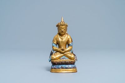 A Chinese gilt and parcel-flambé glazed figure of a Bodhisattva, 19/20th C.