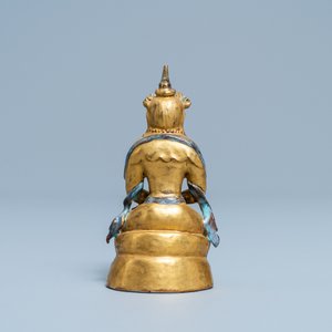 A Chinese gilt and parcel-flambé glazed figure of a Bodhisattva, 19/20th C. — photo 3