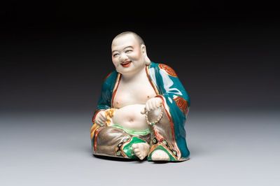 A Chinese gilt and polychrome-decorated Milefo Buddha, Fujian mark, 20th C.