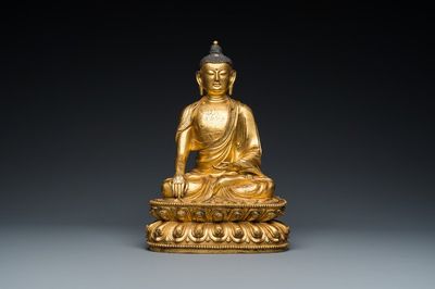 A Chinese gilt bronze Buddha Shakyamuni, probably Ming