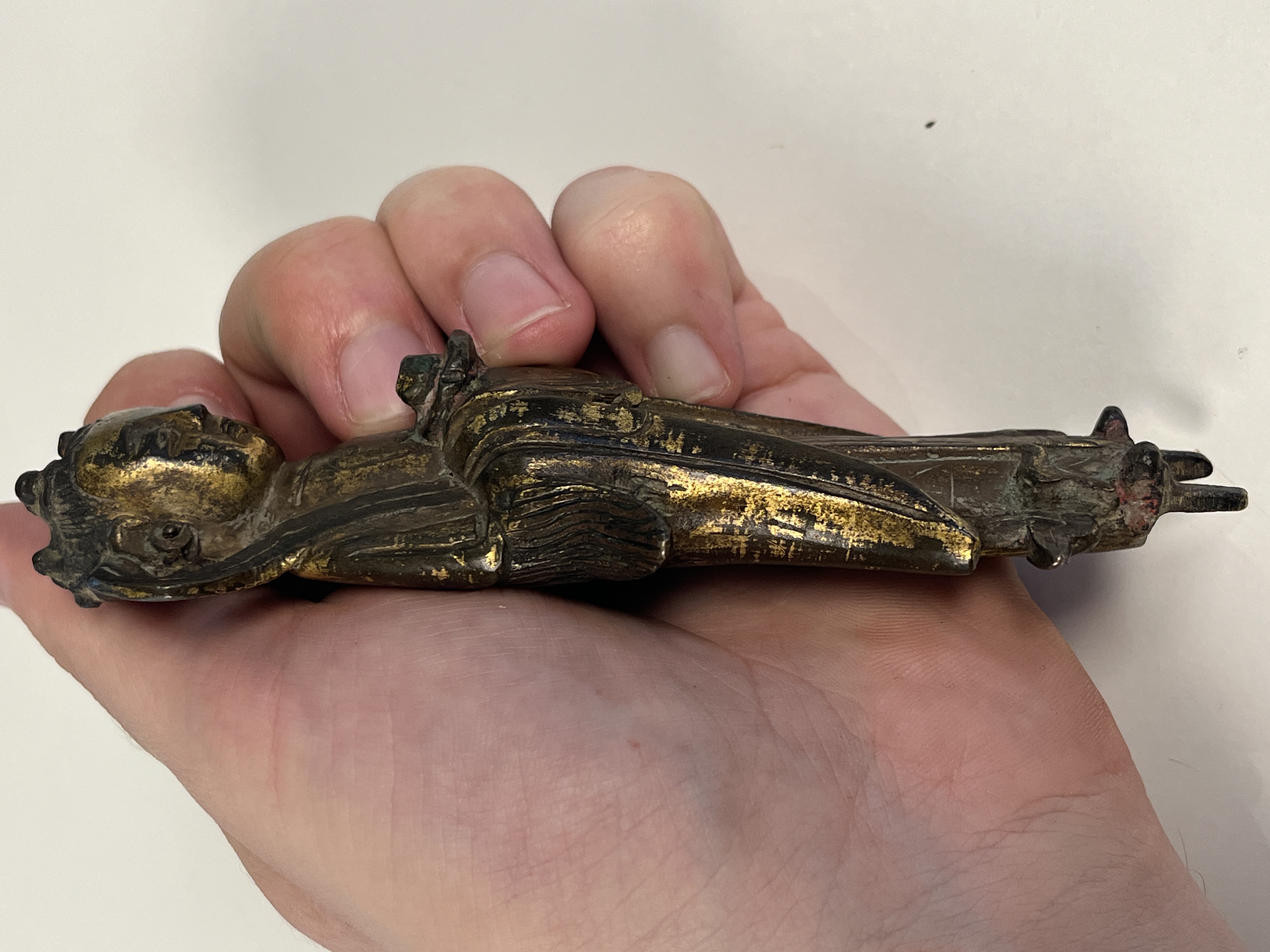 A Chinese gilt-bronze figure of Longnu on a wooden stand — photo 12