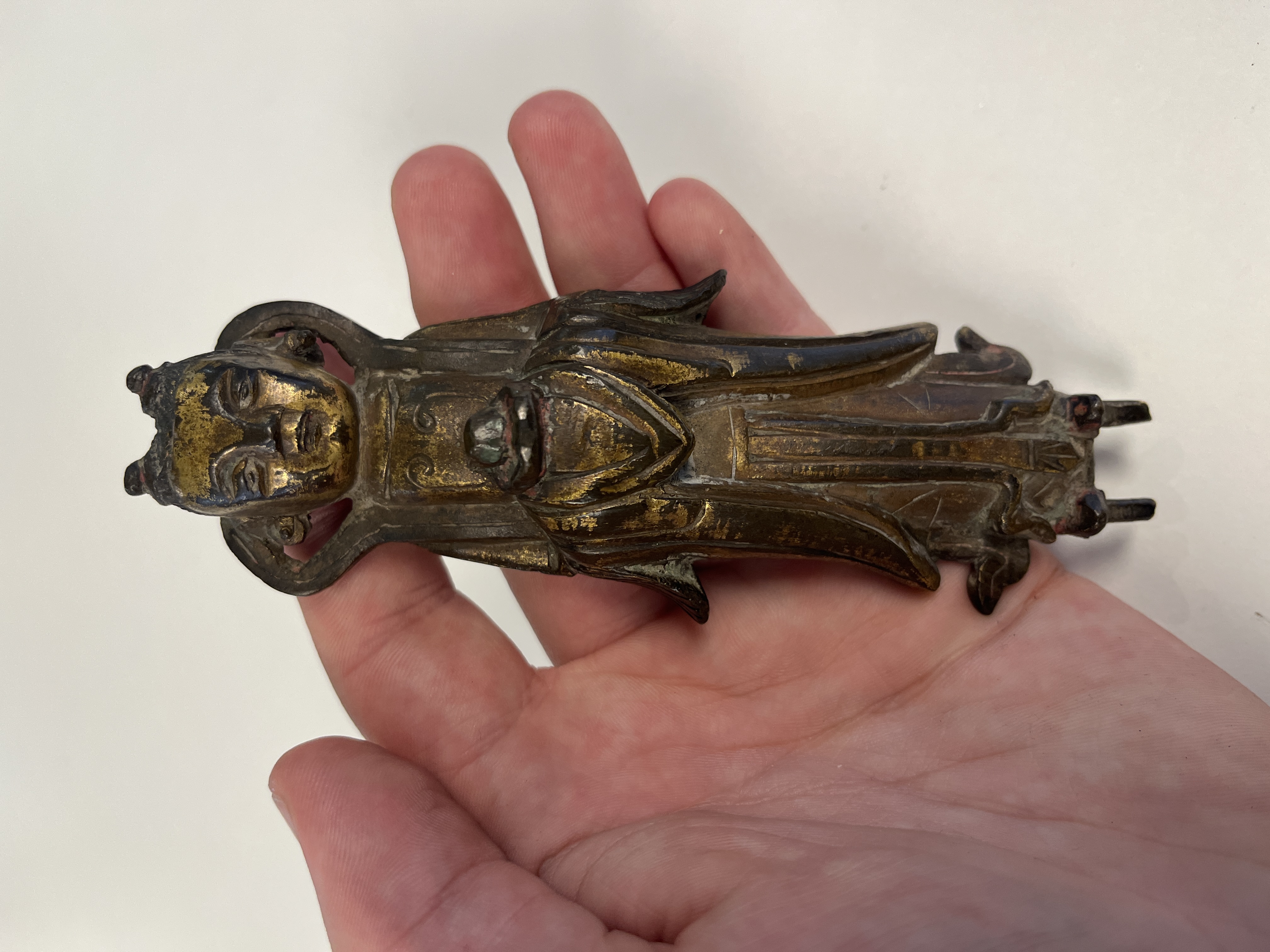 A Chinese gilt-bronze figure of Longnu on a wooden stand — photo 2