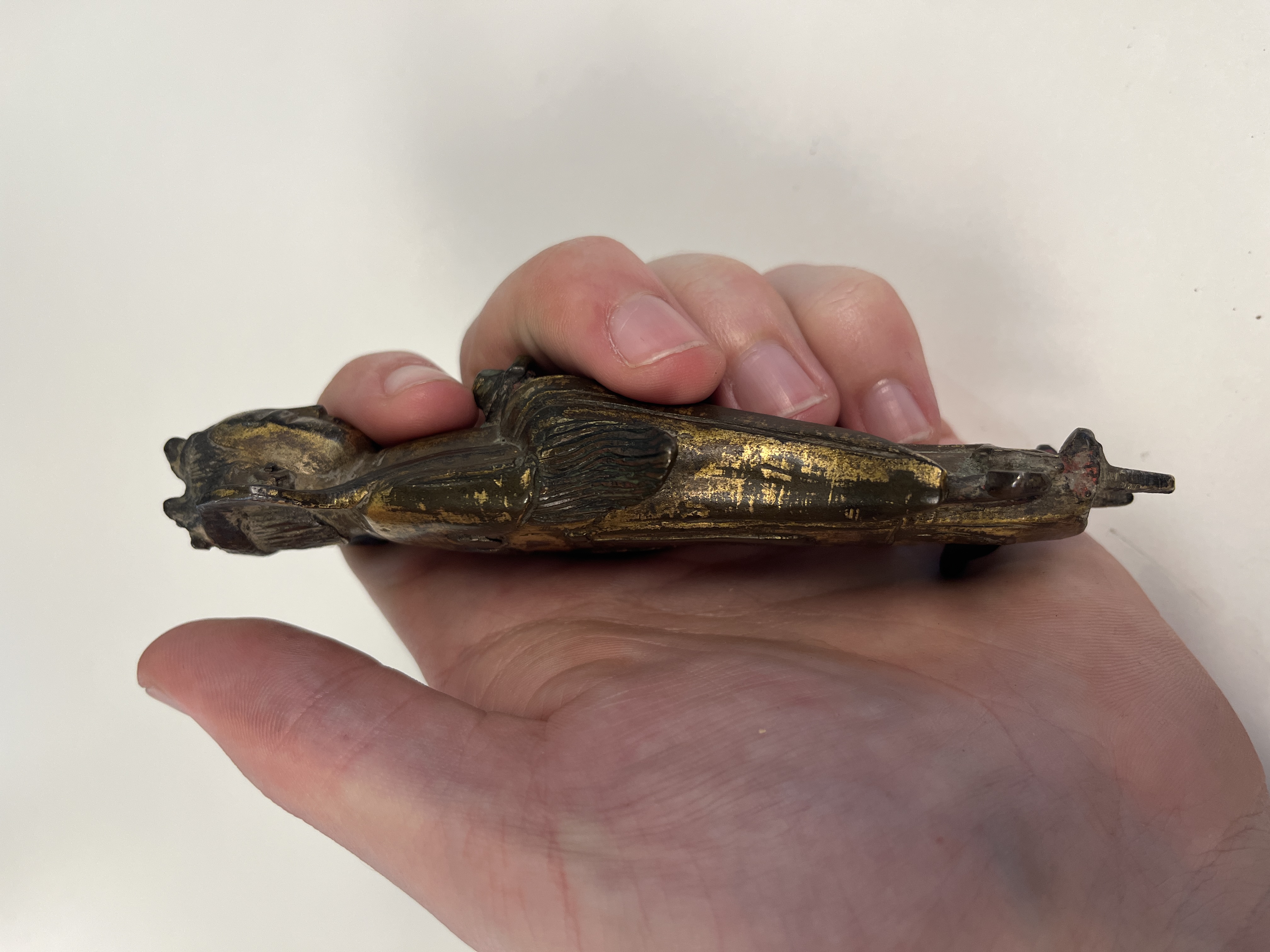 A Chinese gilt-bronze figure of Longnu on a wooden stand — photo 5