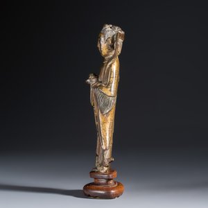 A Chinese gilt-bronze figure of Longnu on a wooden stand — photo 3