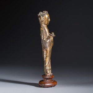 A Chinese gilt-bronze figure of Longnu on a wooden stand — photo 5