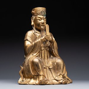 A Chinese gilt-bronze figure of Wenchang Wang, possibly Ming — 照片 1