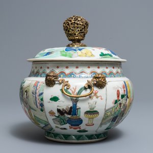A Chinese gilt bronze-mounted famille verte bowl and cover, Kangxi — 照片 2