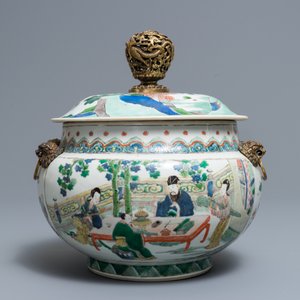 A Chinese gilt bronze-mounted famille verte bowl and cover, Kangxi — 照片 3