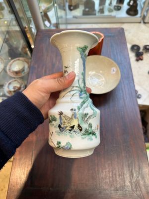 A Chinese gilt-decorated coral-red-glazed brush pot, a famille verte vase and a ding-type bowl, Guangxu mark, Yuan and later — photo 20