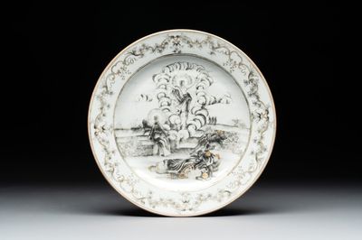 A Chinese gilt-decorated grisaille 'Resurrection' plate, Qianlong