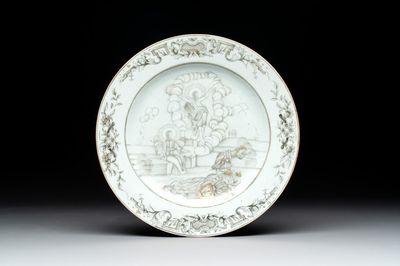 A Chinese gilt-decorated grisaille 'Resurrection' plate, Qianlong