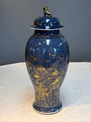 A Chinese gilt-decorated powder-blue-ground 'Phoenix among Blossoming Branches' vase, Qianlong — photo 1