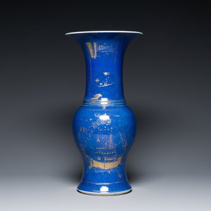 A Chinese gilt-decorated powder blue 'yenyen' vase, Kangxi — photo 1