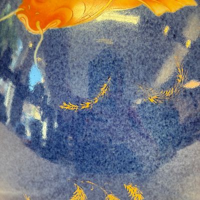 A Chinese gilt-heightened powder-blue-ground iron-red decorated 'Carps' vase — 照片 9