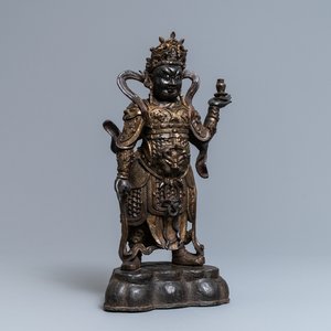 A Chinese gilt-lacquered bronze figure of Weituo, Ming — photo 1