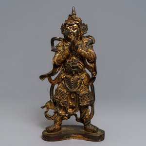 A Chinese gilt-lacquered bronze figure of Weituo, Ming — 照片 2