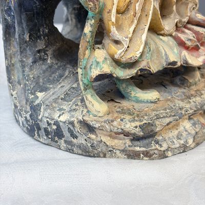A Chinese gilt-polychromed carved wooden group of Guanyin and child — photo 17