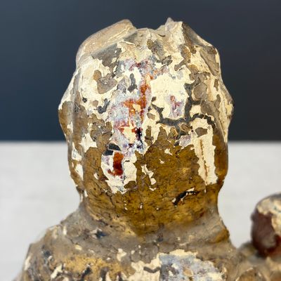 A Chinese gilt-polychromed carved wooden group of Guanyin and child — photo 18