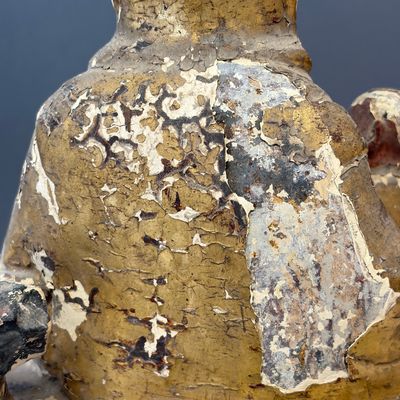 A Chinese gilt-polychromed carved wooden group of Guanyin and child — photo 19
