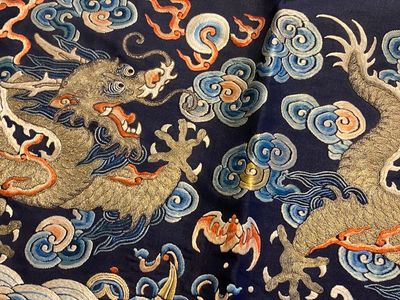 A Chinese gold- and silver-thread-embroidered silk panel with dragons, Qing — photo 11