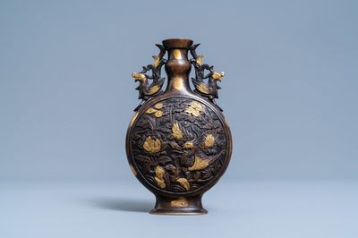 A Chinese gold-splashed bronze 'phoenix' vase, Qianlong mark, 18/19th C.