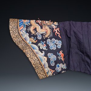A Chinese gold thread embroidered blue-ground silk 'dragon' robe, 19th C. — 照片 7