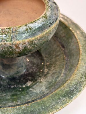 A Chinese green-glazed pottery 'Boshanlu' stemmed censer and cover, Han — photo 13